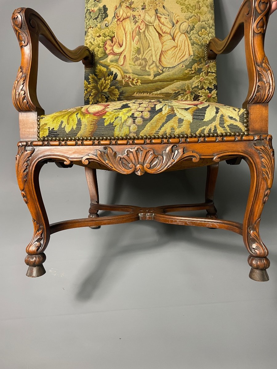 Louis XIV Style Armchair Covered With A Tapestry With Small Polychrome Dots-photo-5