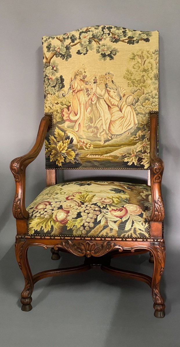 Fauteuil De Style Louis XIV Recouvert D’une Tapisserie Aux Petits Points Polychromé-photo-8