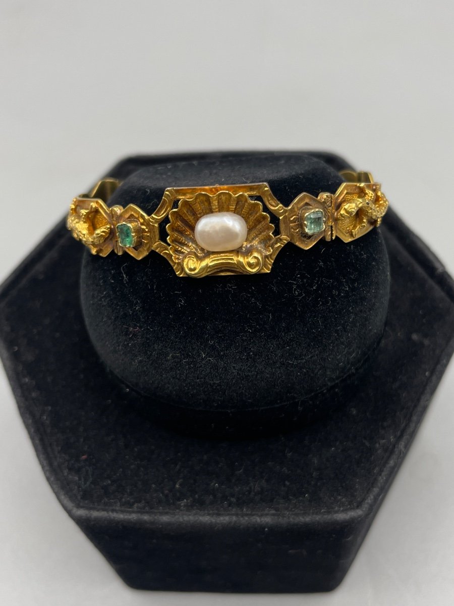 Napoleon III Period Bracelet Gold, Emerald, Pearls-photo-4