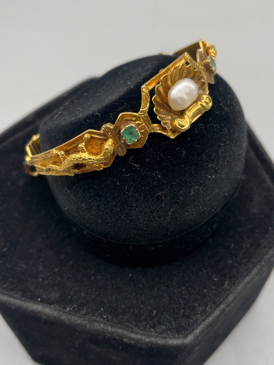 Napoleon III Period Bracelet Gold, Emerald, Pearls-photo-2