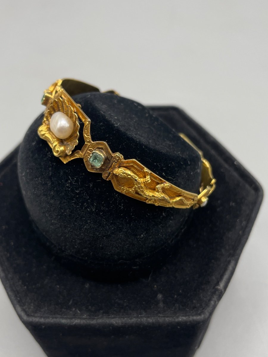 Napoleon III Period Bracelet Gold, Emerald, Pearls-photo-3