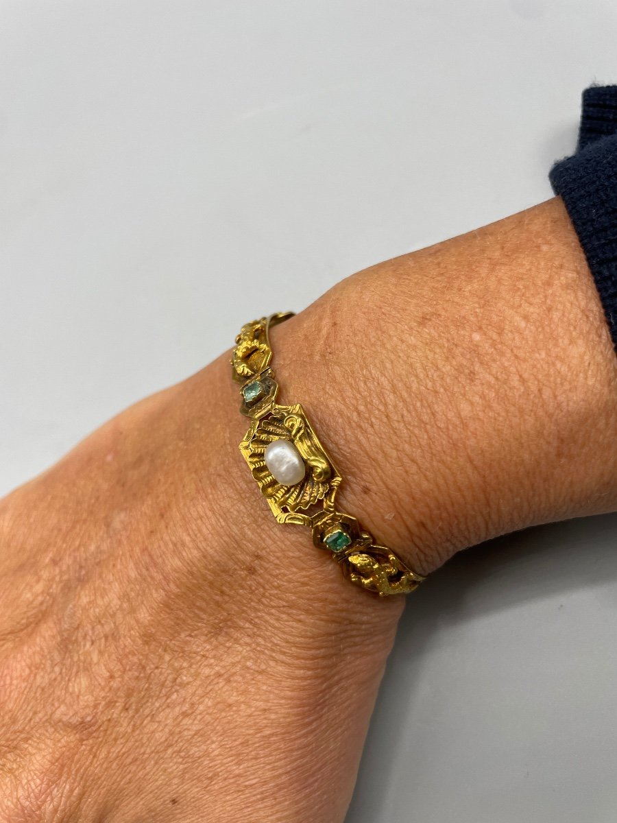 Napoleon III Period Bracelet Gold, Emerald, Pearls-photo-5