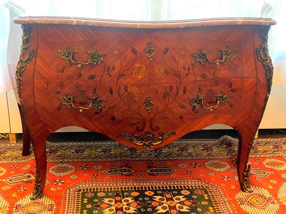 Louis XV Style Galbeet Commode Rosewood And Flower Marquetry
