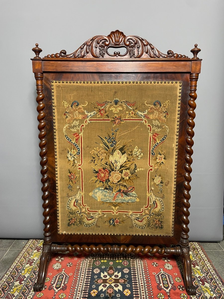 Louis Philippe Period Fire Screen In Solid Mahogany-photo-4