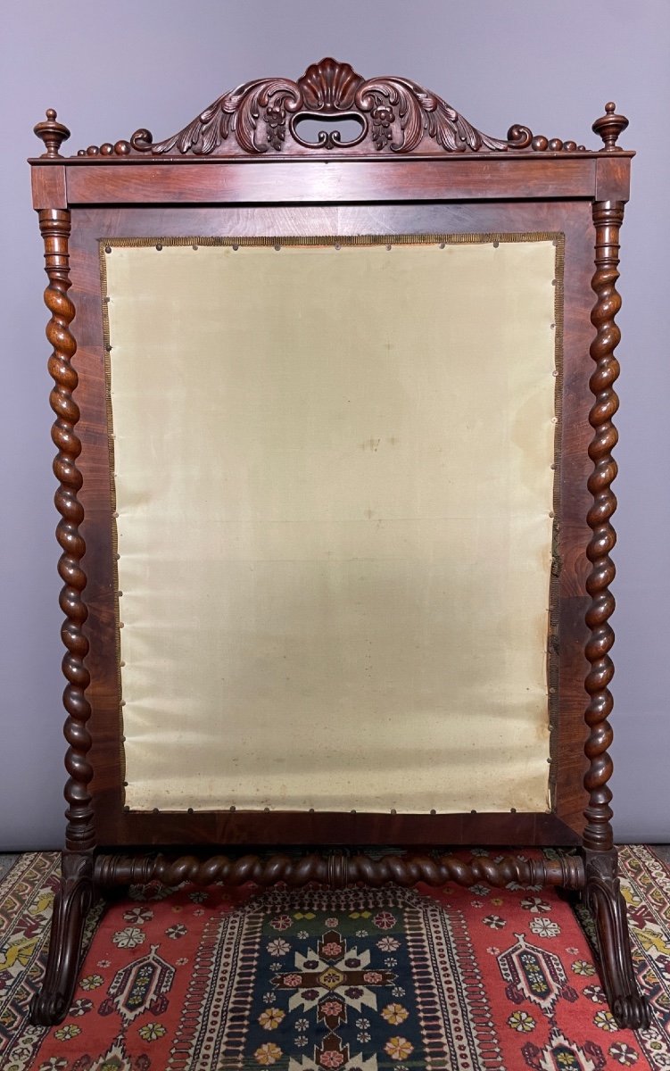 Louis Philippe Period Fire Screen In Solid Mahogany-photo-3