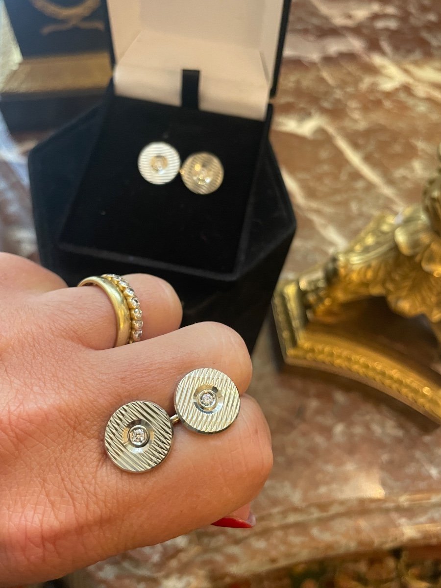 Pair Of Brilliant 18kt White Gold Cufflinks-photo-4