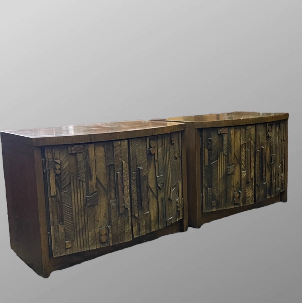 Pair Of Brutalist Lane Furniture In Walnut-photo-3