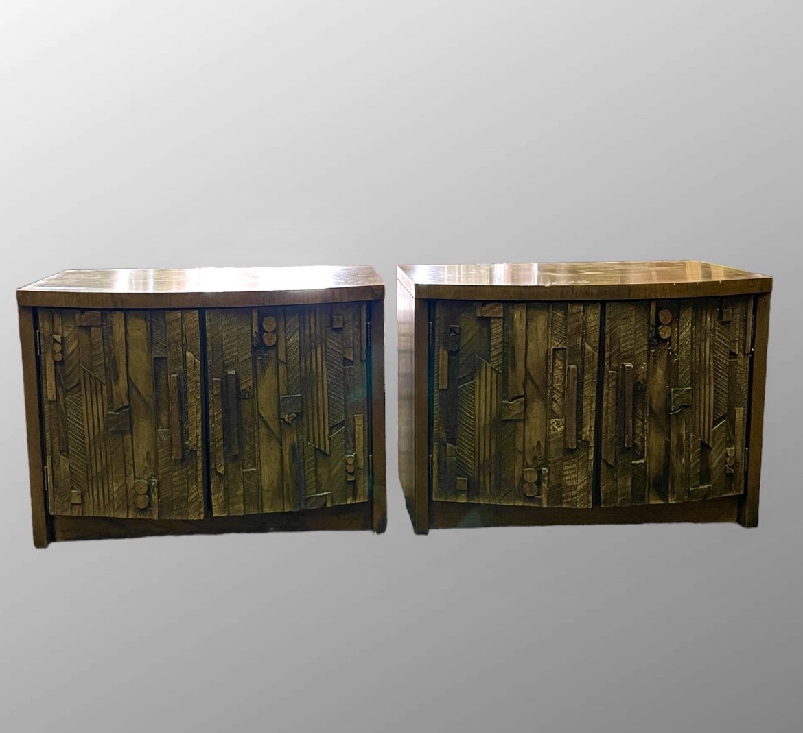 Pair Of Brutalist Lane Furniture In Walnut