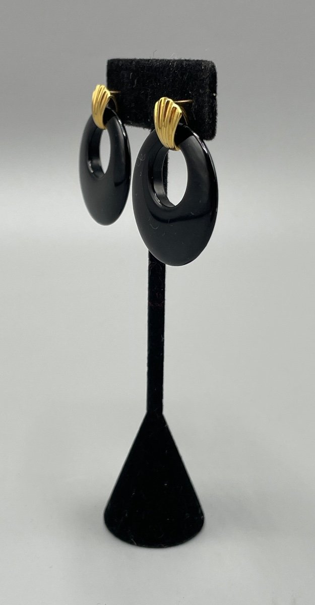 Paire De Boucles D’oreilles En Or Et Onyx-photo-4