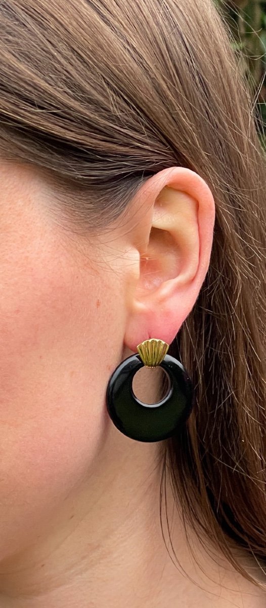 Paire De Boucles D’oreilles En Or Et Onyx-photo-2