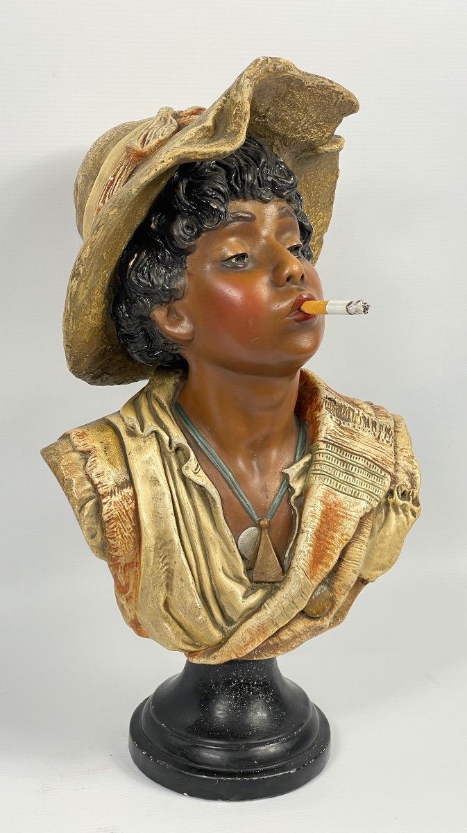 Young Man In Hat Polychrome Sculpture -photo-3
