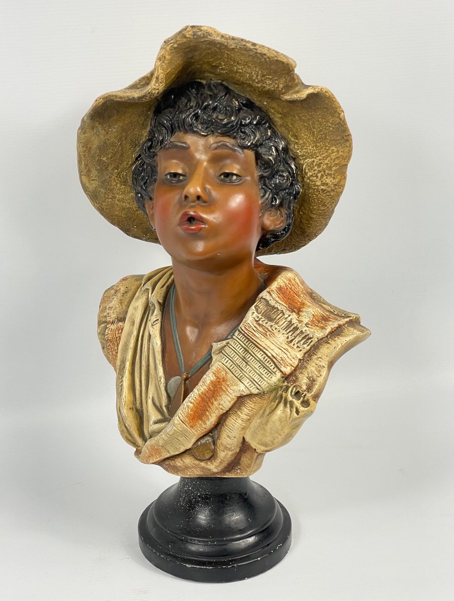 Young Man In Hat Polychrome Sculpture 