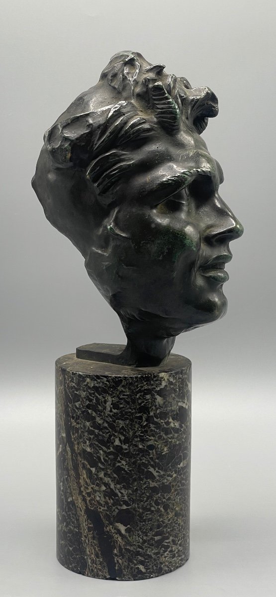 Bronze Sculpture “fauna Head” Lost Wax -photo-3