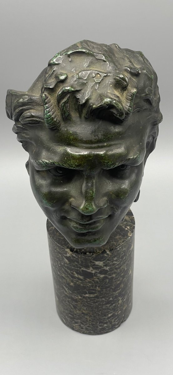 Bronze Sculpture “fauna Head” Lost Wax -photo-4