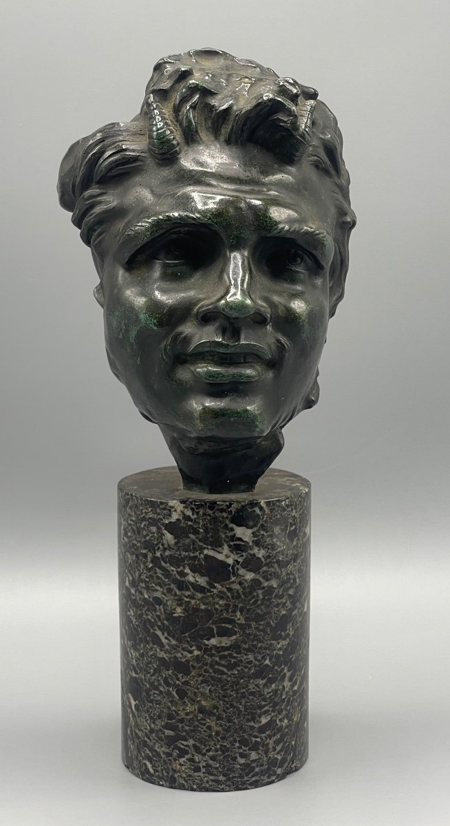 Bronze Sculpture “fauna Head” Lost Wax 