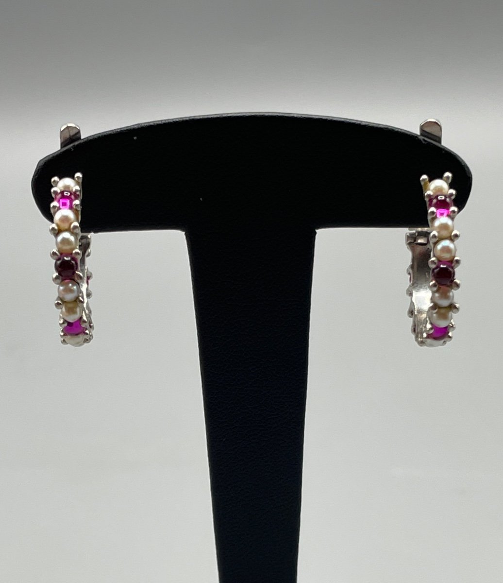 Paire De Boucles D’oreille Or, Rubis Et Perles-photo-1