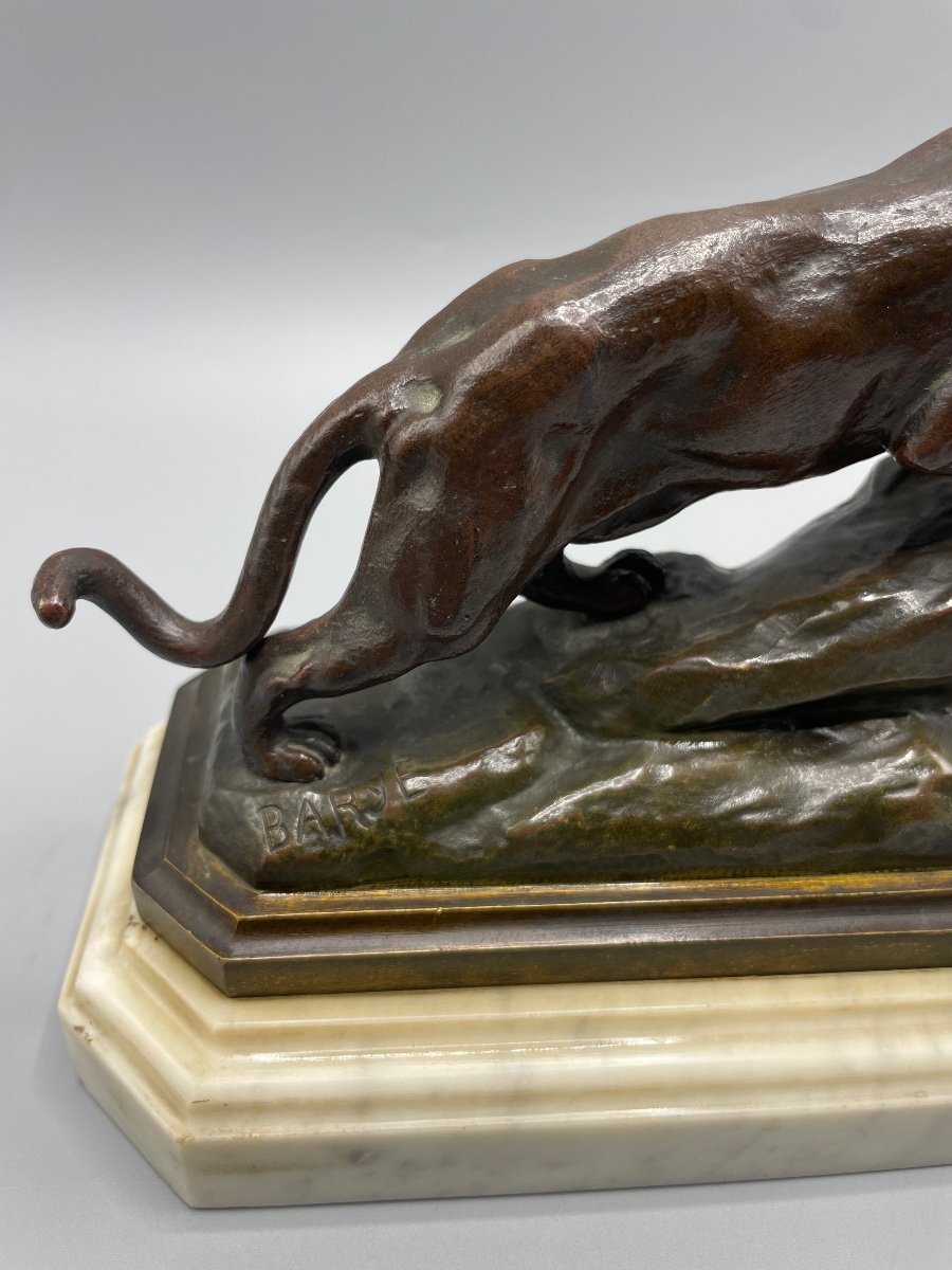 Bronze Sculpture Panther On The Lookout By Antoine Louis Barye-photo-1