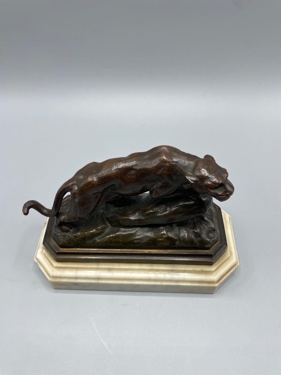 Bronze Sculpture Panther On The Lookout By Antoine Louis Barye-photo-3