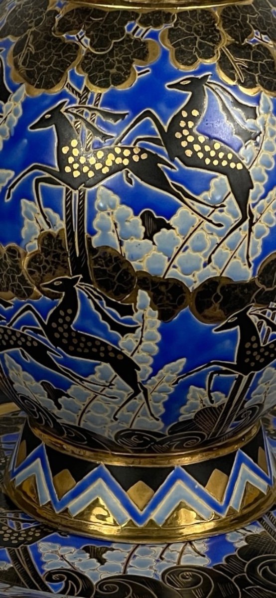 Vase And Its “antelope” Dish, Earthenware By Raymond Chevalier For Boch Frères -photo-2