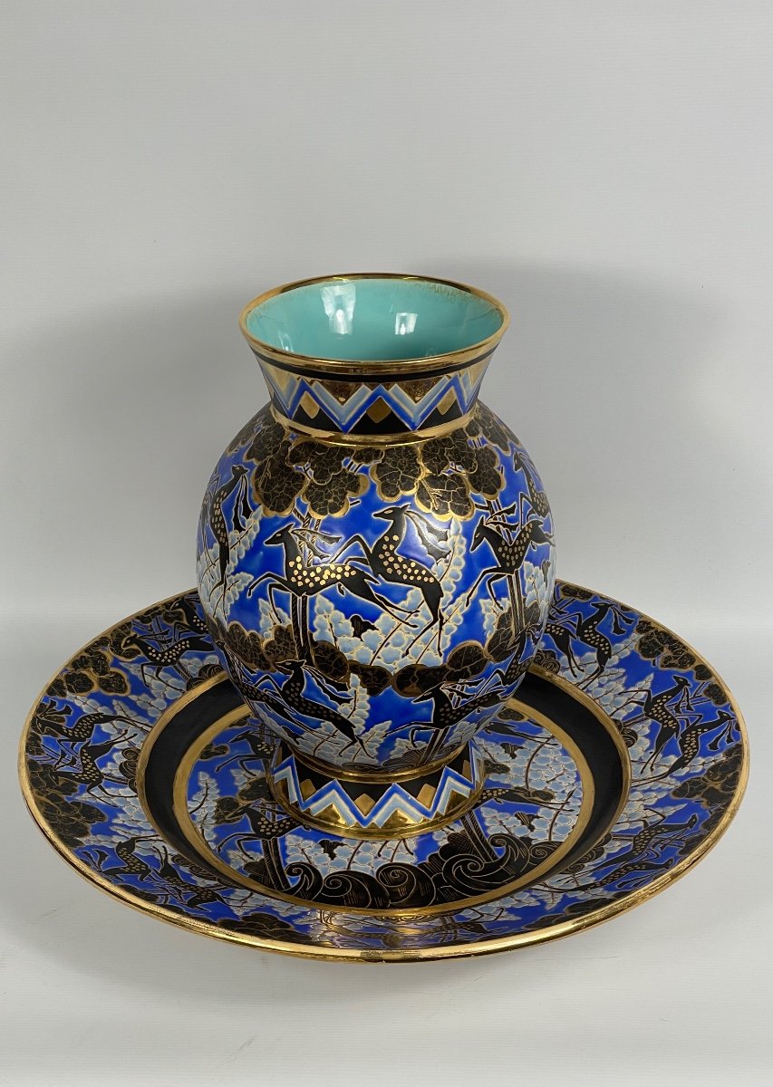 Vase And Its “antelope” Dish, Earthenware By Raymond Chevalier For Boch Frères -photo-8
