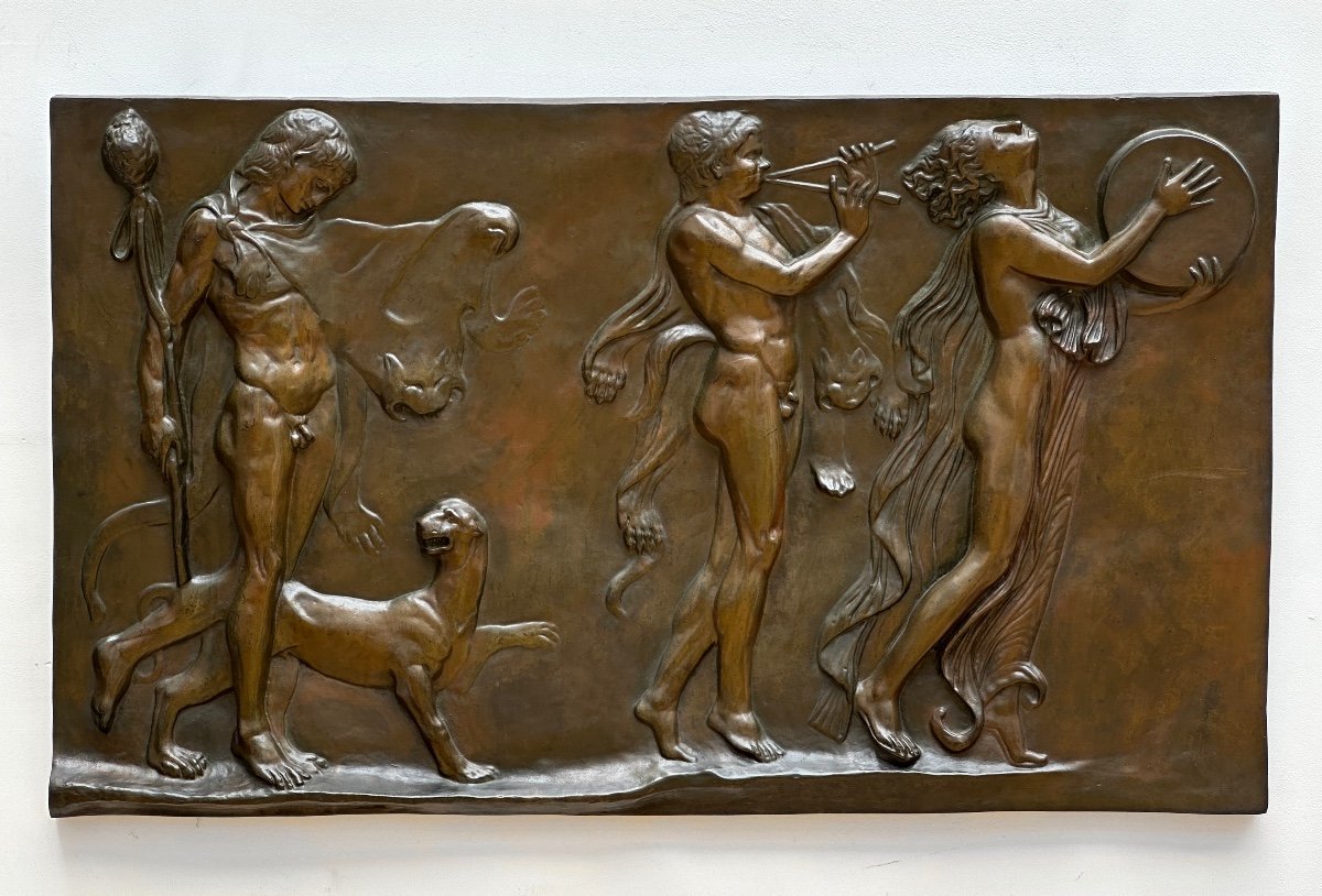 Large Bronze Bas Relief “dyonysus”-photo-2