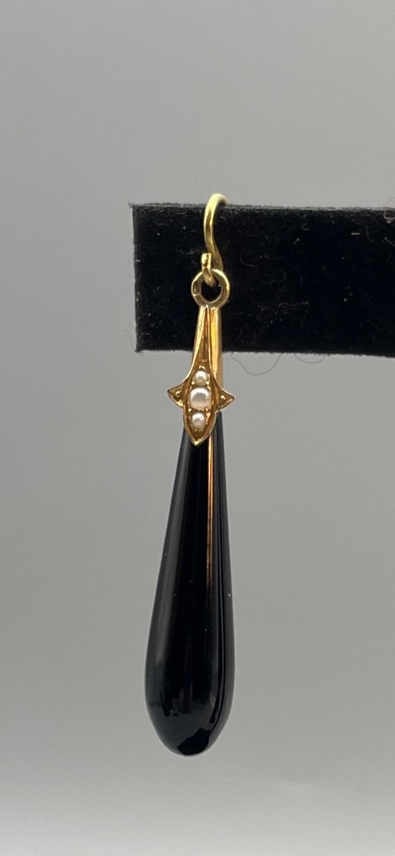 Parure Boucles D’oreille & Pendentif En Or 18ct, Onyx et perles fines-photo-3