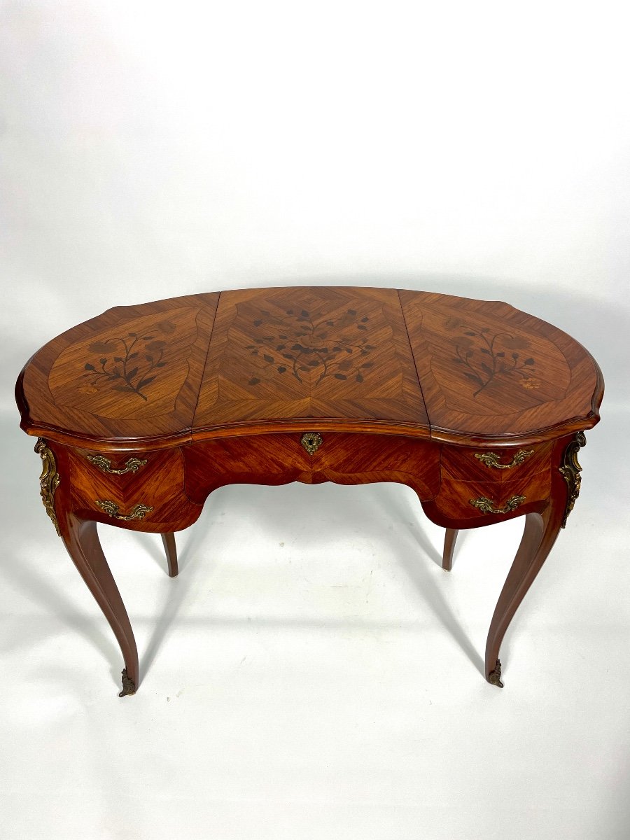 Coiffeuse Rognon, Bois De Rose Et Marqueterie De Fleurs-photo-2