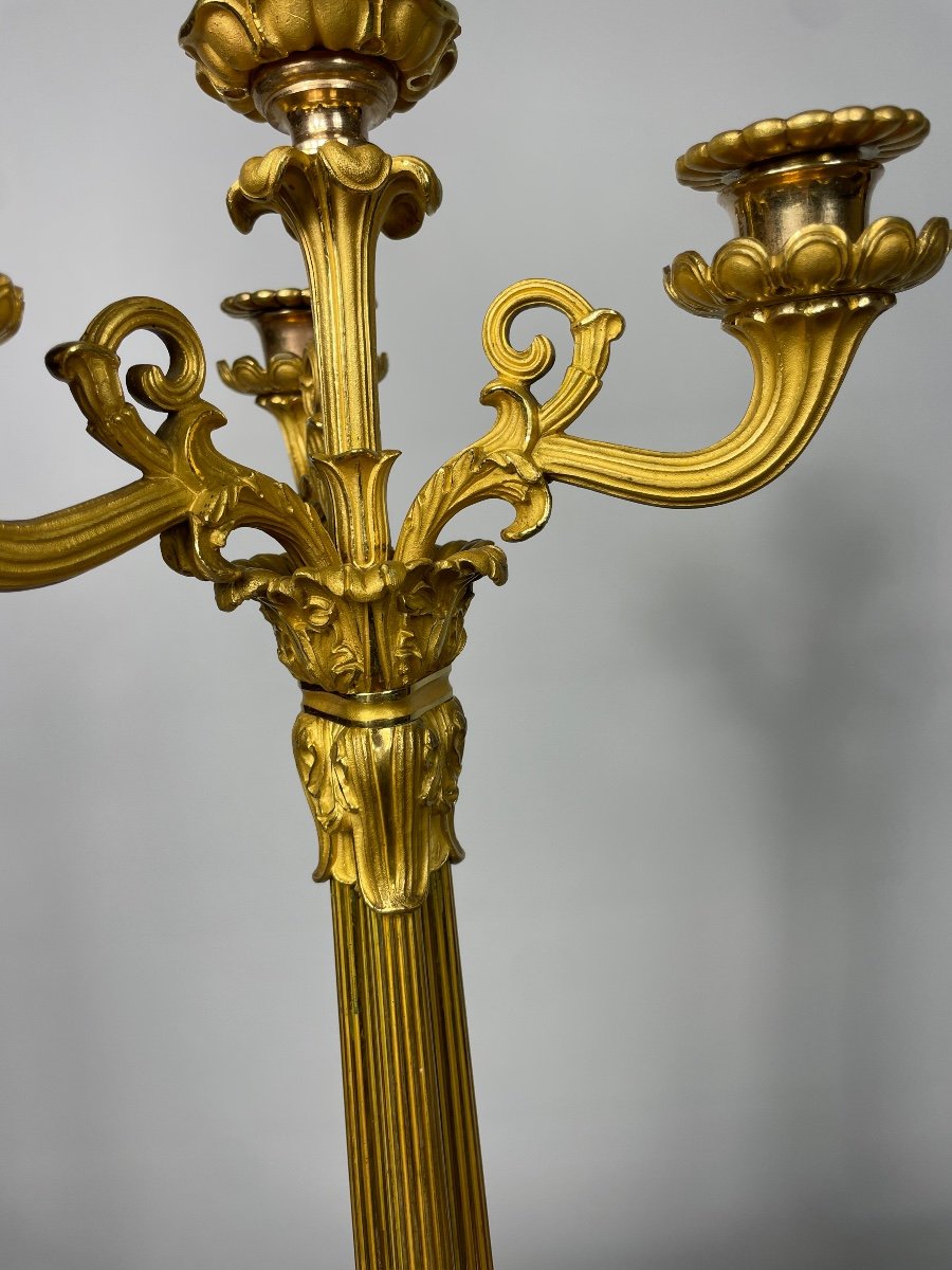Pair Of Bronze Candelabra With Gilded Patina, Restoration Period -photo-2