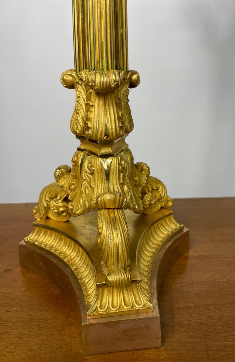 Pair Of Bronze Candelabra With Gilded Patina, Restoration Period -photo-3