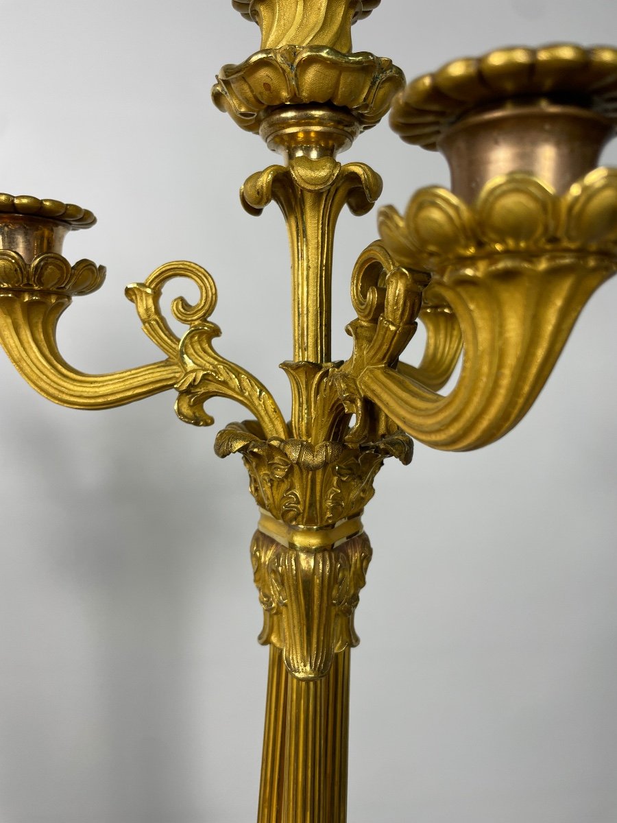 Pair Of Bronze Candelabra With Gilded Patina, Restoration Period -photo-2