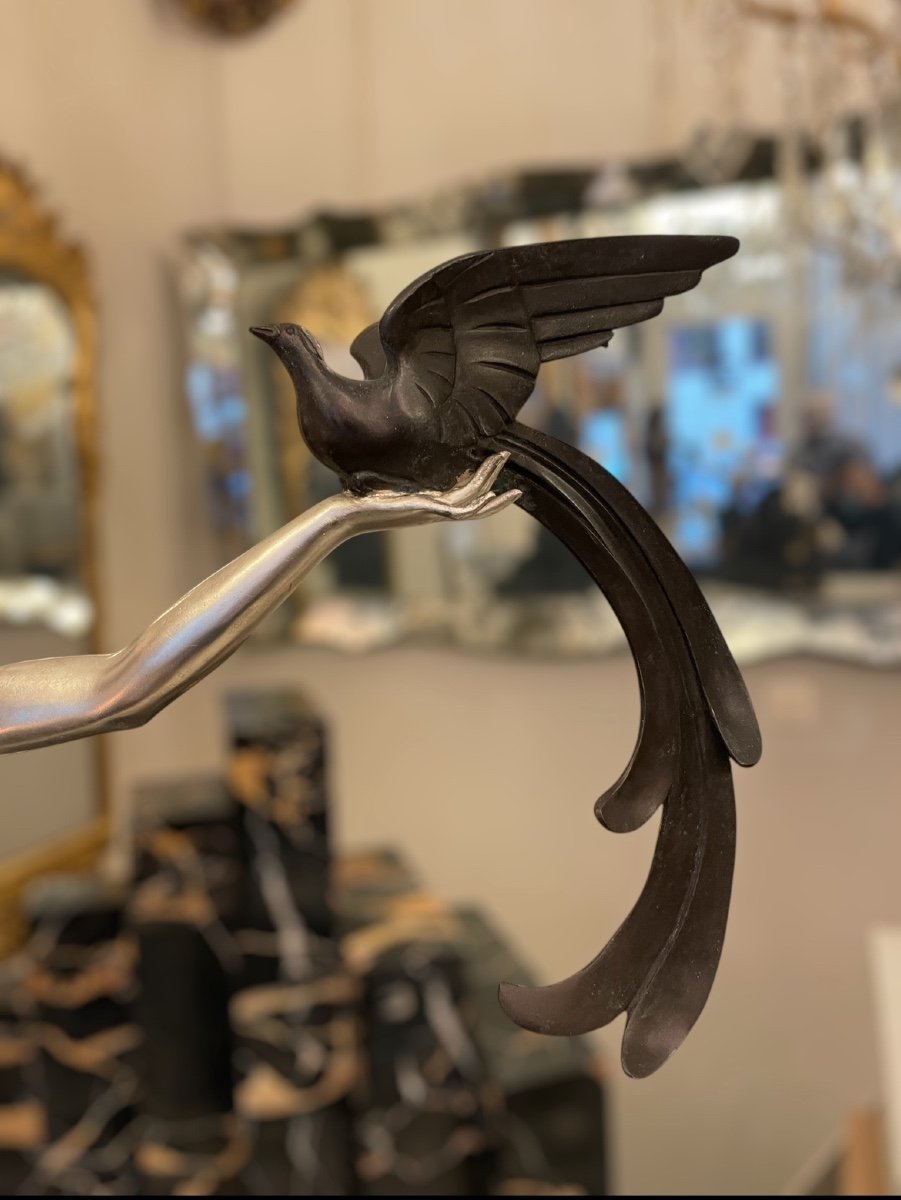 Oiseaux Du Paradis, Bronze Art Déco, Marbre Portor, Signé G. Daverny-photo-3
