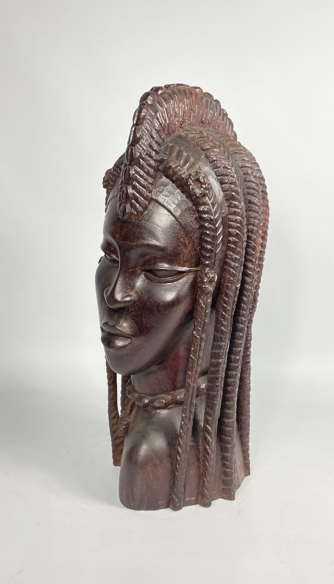 Jeune Africaine Sculpture En Bois Massif Vers 1960-photo-3