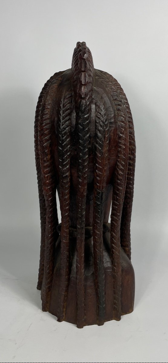Jeune Africaine Sculpture En Bois Massif Vers 1960-photo-4