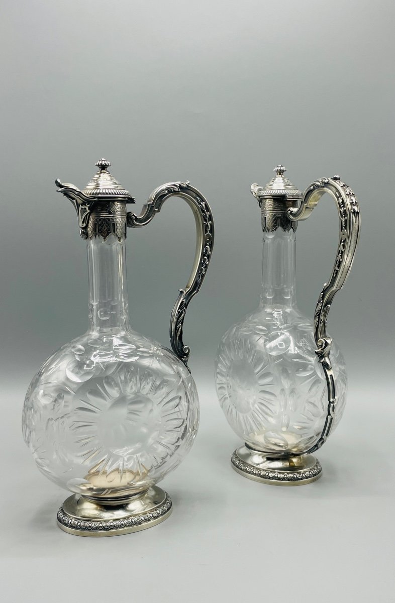Paire De Carafe En Argent Et Cristal Style Régence -photo-2