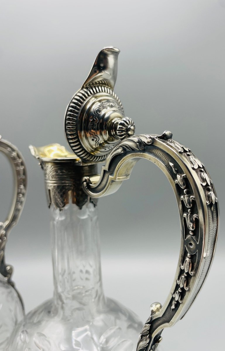 Paire De Carafe En Argent Et Cristal Style Régence -photo-2
