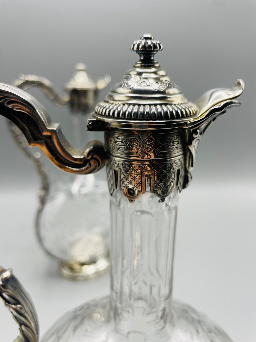 Paire De Carafe En Argent Et Cristal Style Régence -photo-6