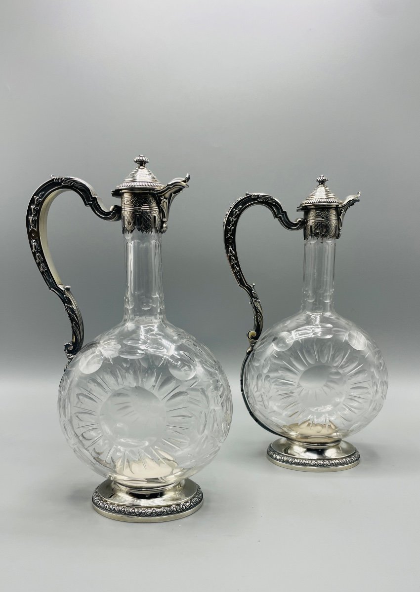 Paire De Carafe En Argent Et Cristal Style Régence -photo-7