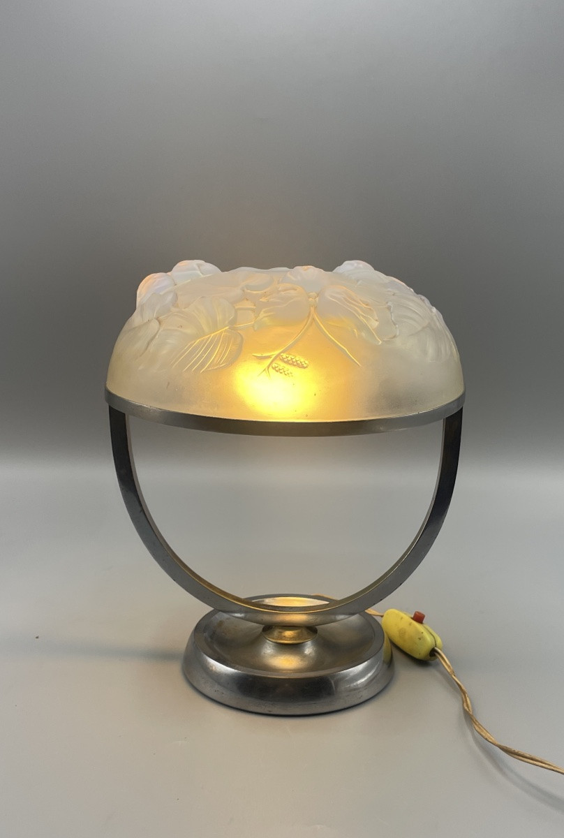 Lampe à poser Art Déco verre opalescent Edmond Etling France-photo-2