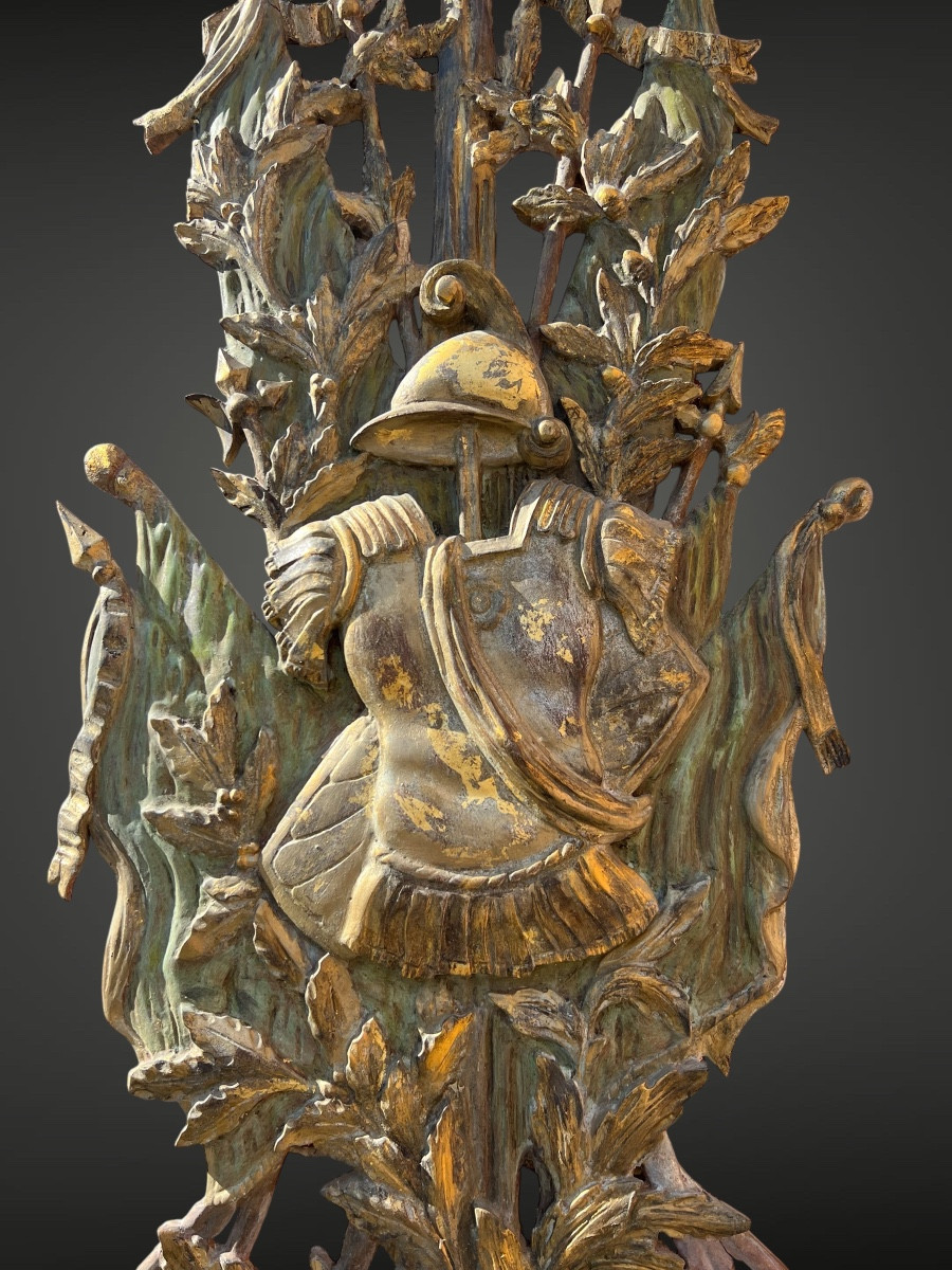 Bois Sculpté Attribut Militaire XIX Siècle -photo-2