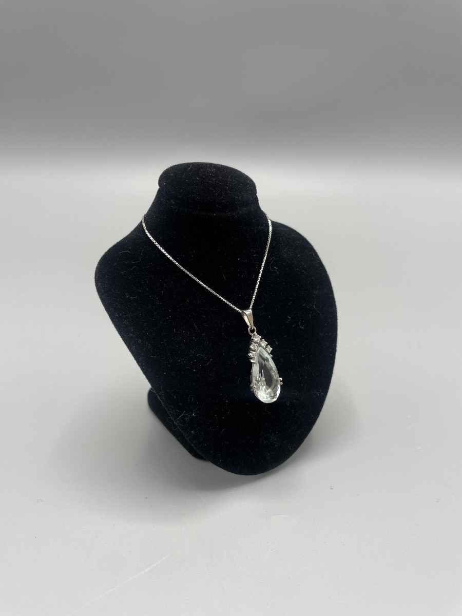 Pendentif Serti D’une Aiguë Marine Et Diamants-photo-3