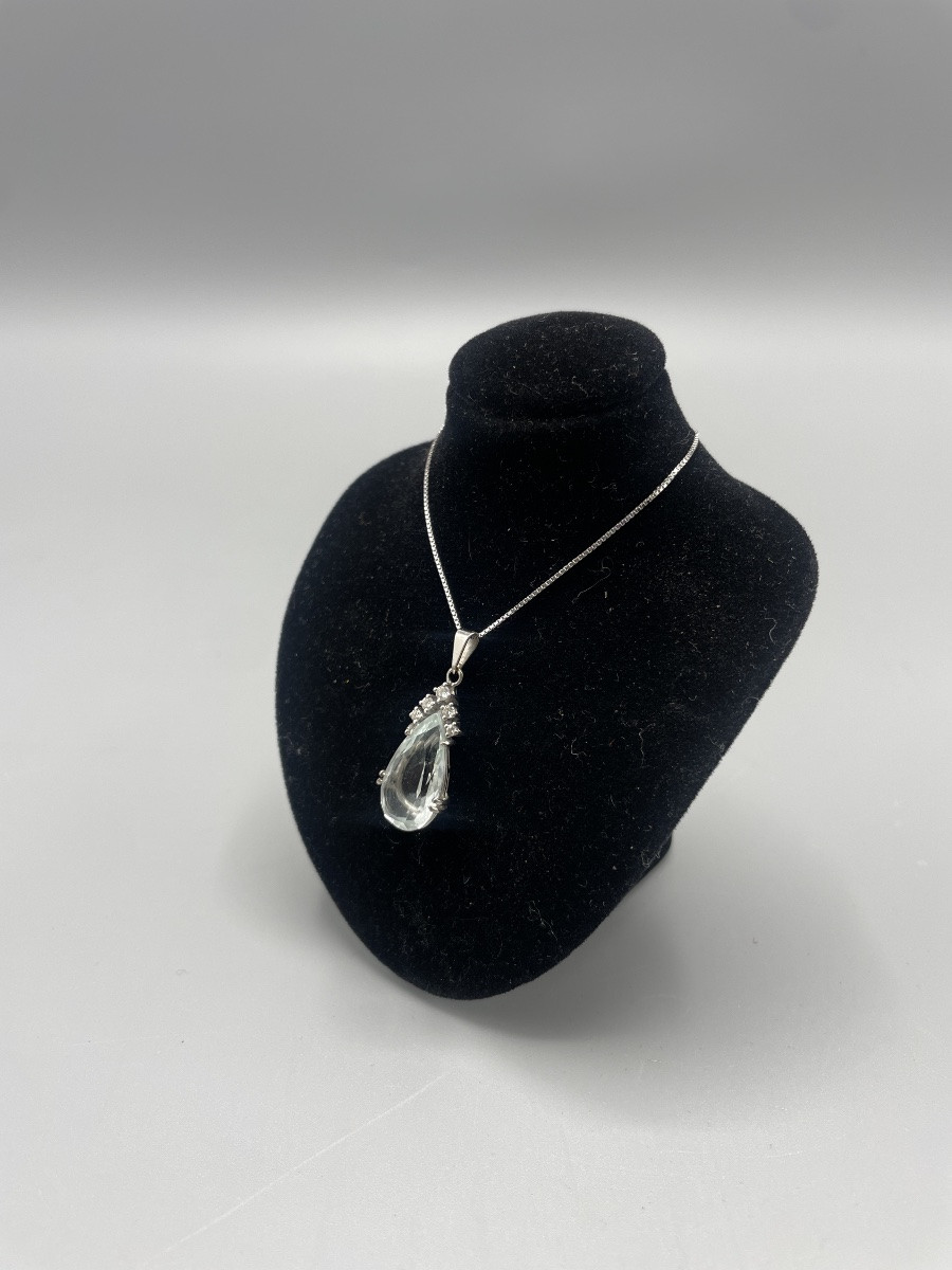 Pendentif Serti D’une Aiguë Marine Et Diamants-photo-4