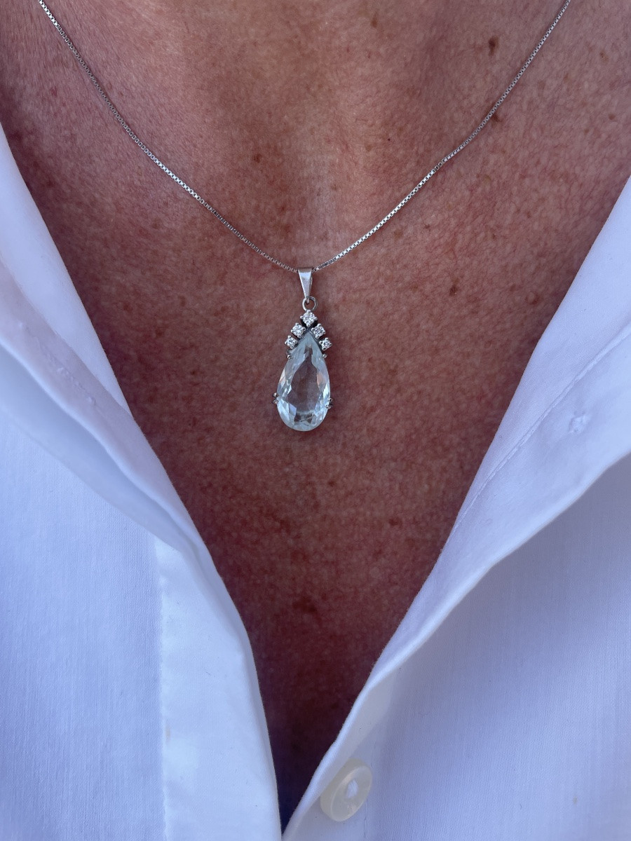 Pendentif Serti D’une Aiguë Marine Et Diamants-photo-4