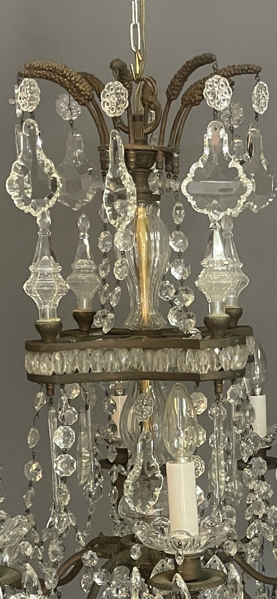 Louis XV Crystal Cage Chandelier With 8 Light Arms-photo-3