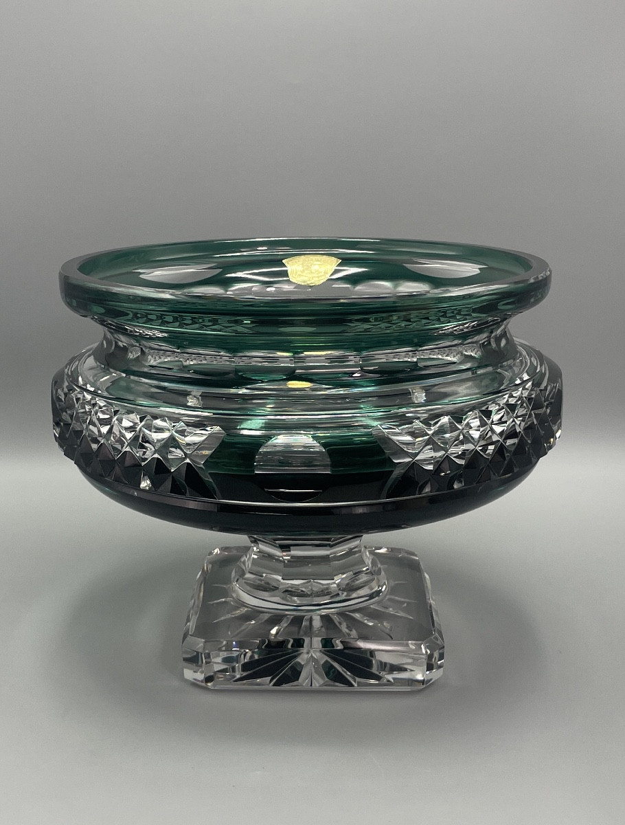 Milieu de table emmeraude cristal Val Saint Lambert 
