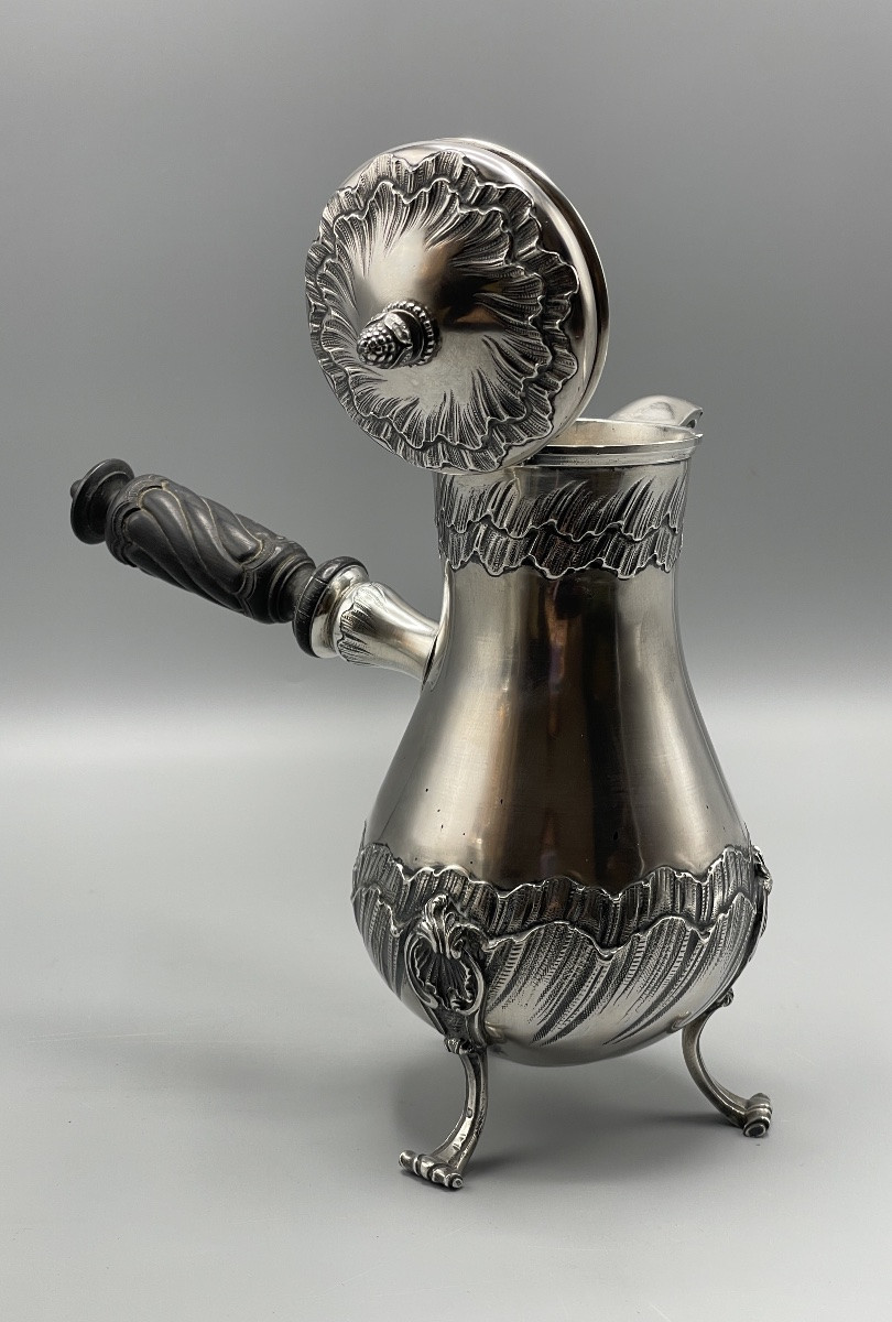 Chocolatière française de style Louis XV argent massif -photo-3