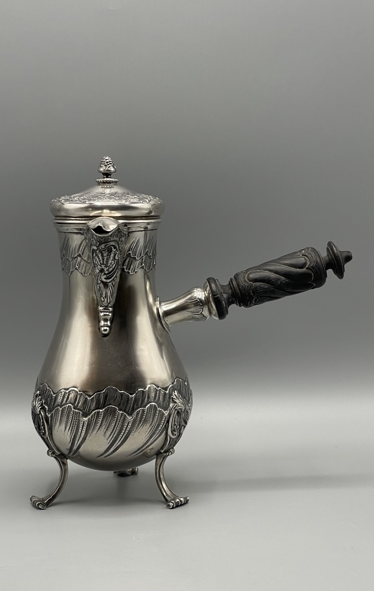 Chocolatière française de style Louis XV argent massif 