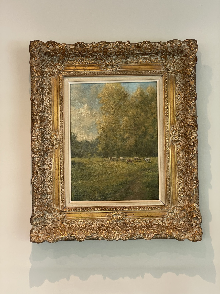 Oil On Canvas Paul Van Hoye "rural Landscape With Sheep"