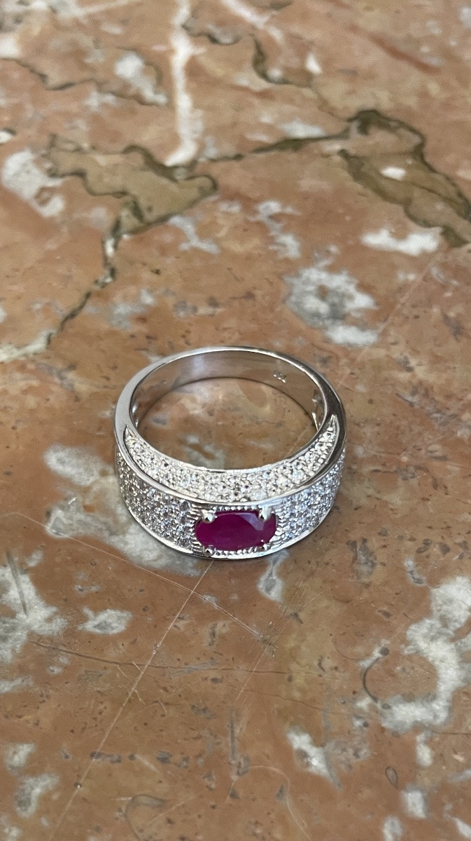 White Gold Ring With Rubies And Diamonds-photo-2