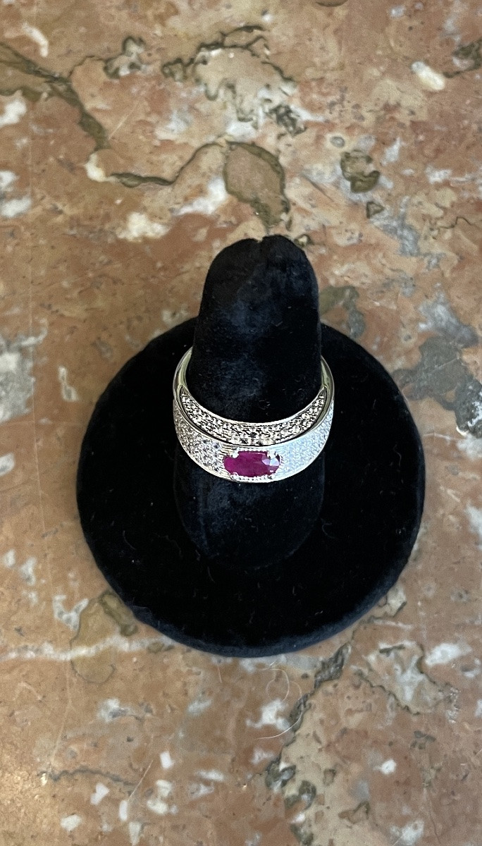 White Gold Ring With Rubies And Diamonds-photo-4