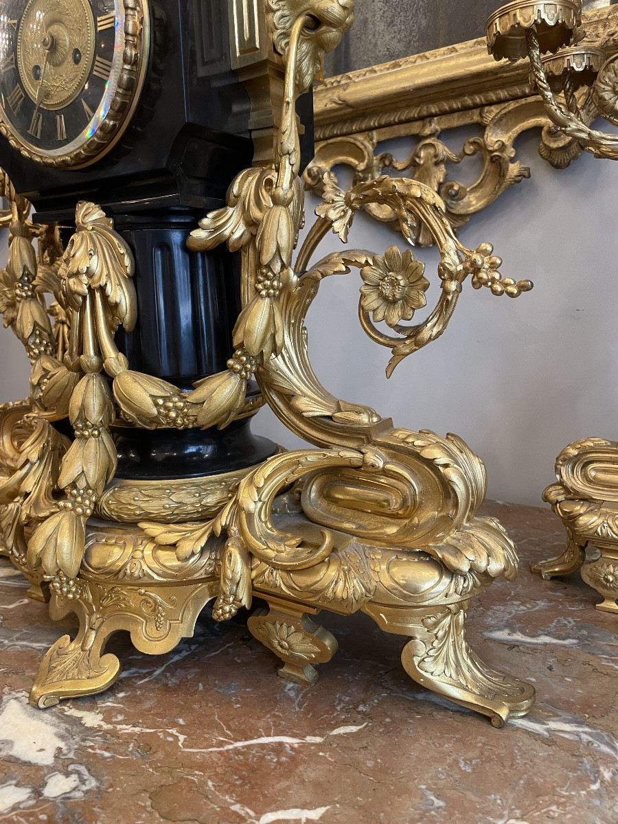 Garniture de cheminée bronze doré époque Napoléon III-photo-3